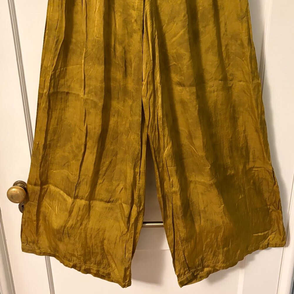 Maurie + Eve silky pleated wide leg pants size 2 US golden yellow boho hippie - Picture 5 of 9